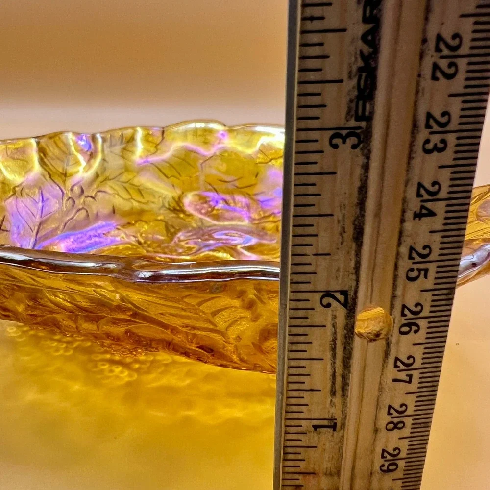 VTG Indiana Blackberry Yellow Carnival Glass Bowl Iridescent MCM Collectible